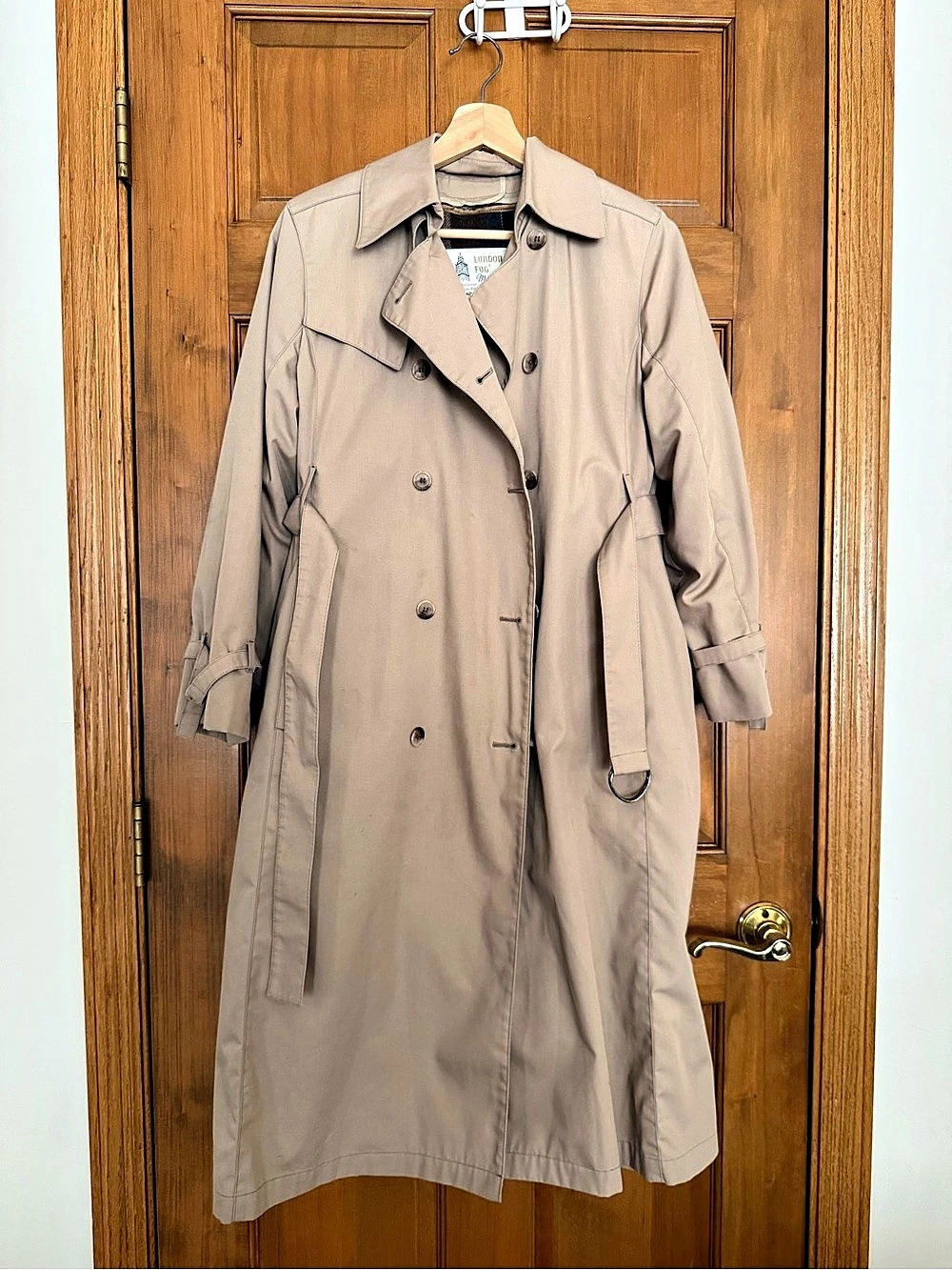London Fog Maincoats Plaid Lined Trench Coat in Beige Size 6
